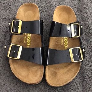 Shiny black Birkenstock sandal
